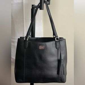 Lauren Ralph Lauren Black Pebbled Leather Shoulder Bag with Tassel